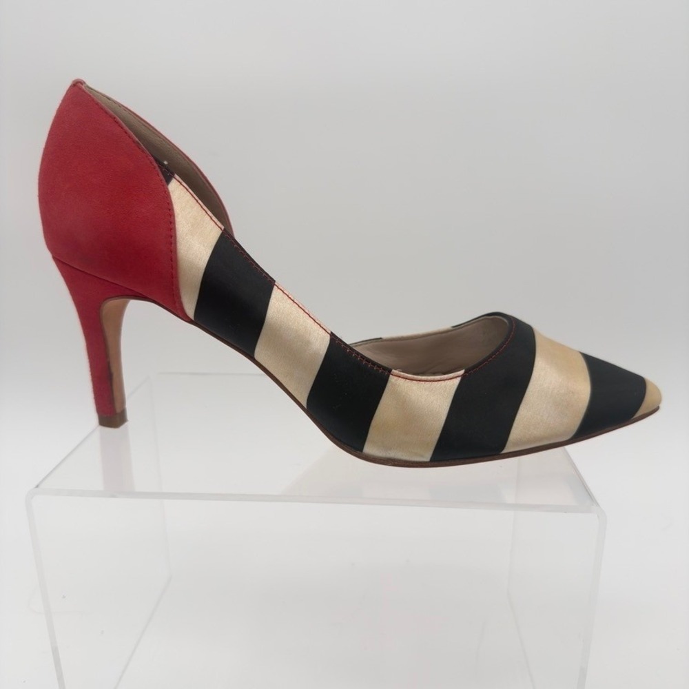 Boden Womens 38.5 Red Suede Satin Stripe D'Orsay Pumps Heels